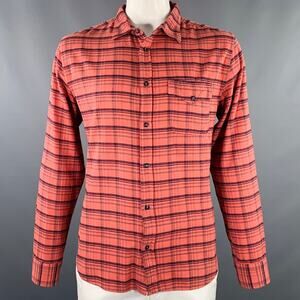 S.K.U. Size L Grey Brick Plaid Cotton One Pocket Long Sleeve Shirt